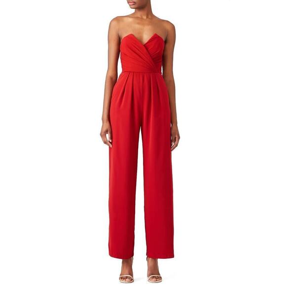 Jill Jill Stuart Kerra Jumpsuit Strapless Sweetheart Neck Pleated Straight Red 4 - Picture 1 of 11